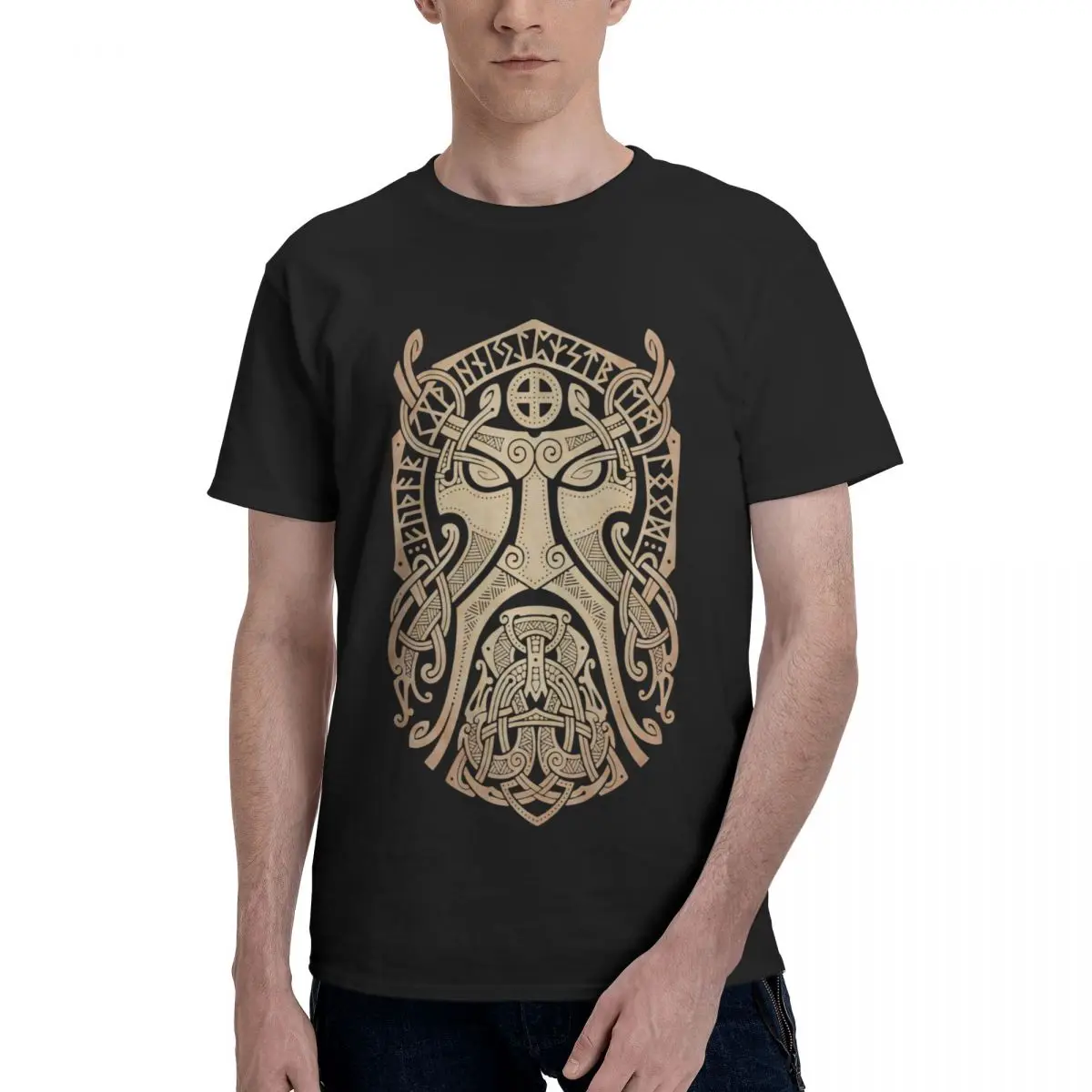 

Fashion Vikings Thor Odin Shirt For Man Slim Pure Cotton Camiseta Round Collar
