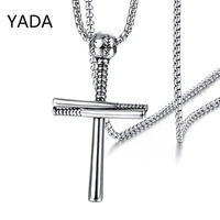 yada classic baseball bat cross presentsnecklace for men women jewelry necklaces stainless steel alloy punk necklace se210078