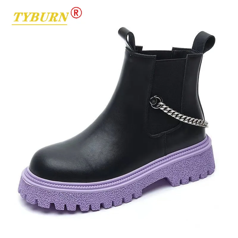 

2022brand Designer Winter Women's Boots Knee-length Round Toe Platform Shoes Fashion Decorative Chain White Black Botas De Mujer