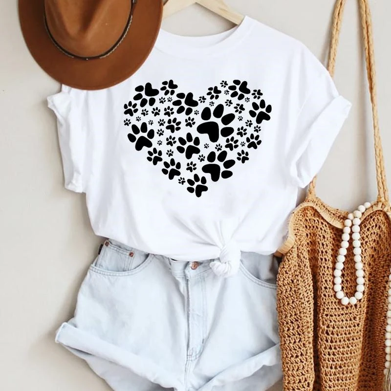 

Women Cartoon Dog Paw Sweet Lovely Trend 90s Fashion Summer Lady Print Tee Graphic Tops Female Summer New Fashion T-Shirt