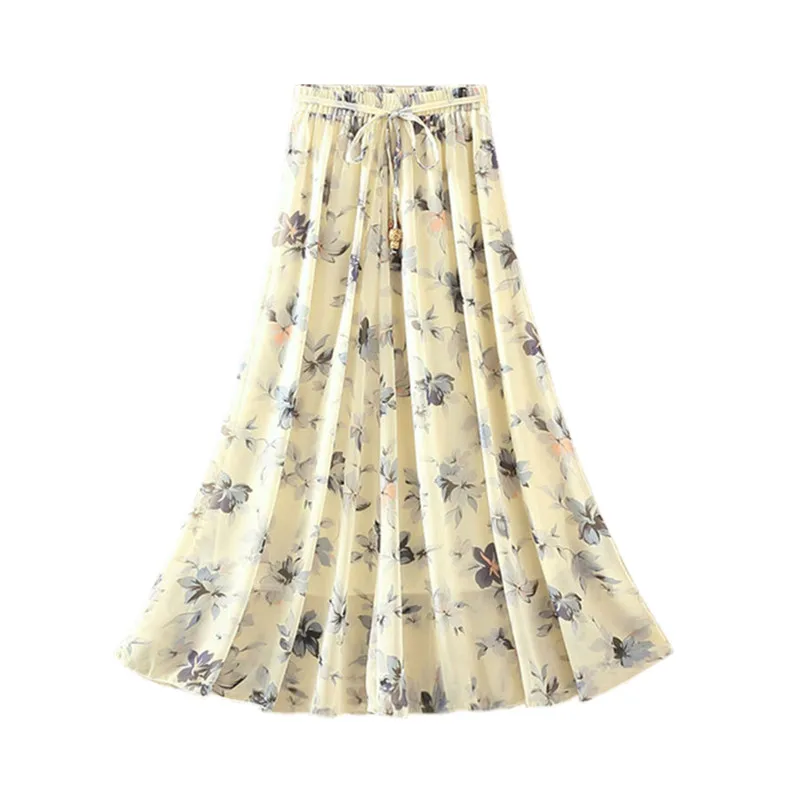 

Promotion price new arrival skirt spring summer Bohemian national wind beach printed chiffon skirts long fairy skirt