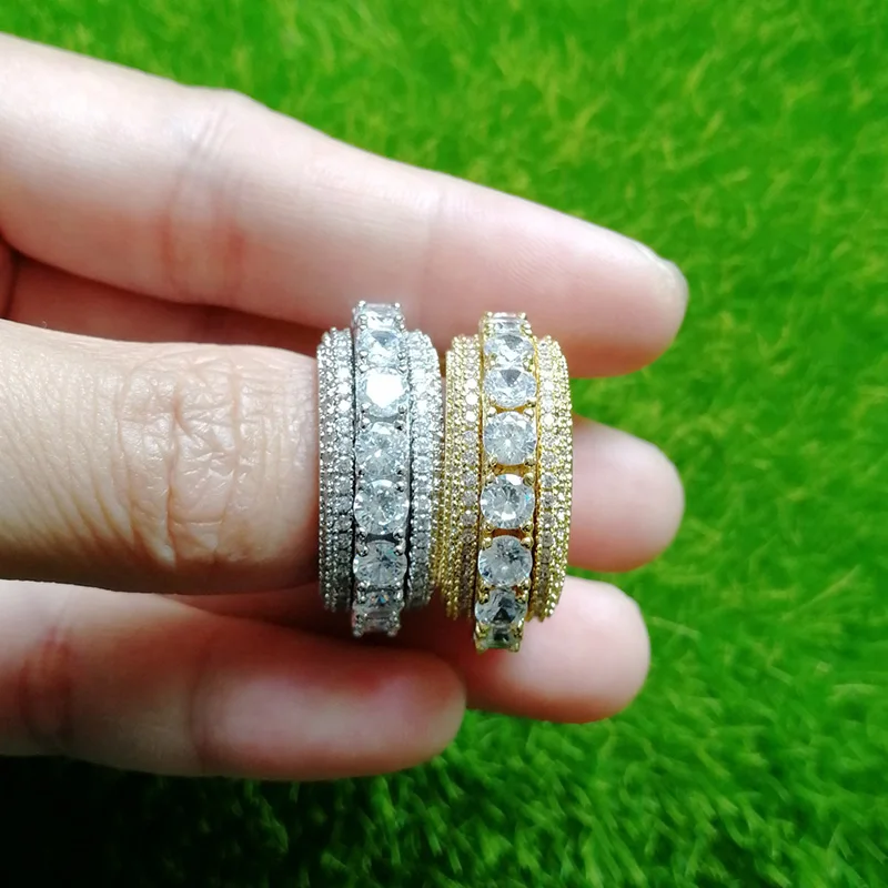Кольцо с фианитом для мужчин и женщин в стиле хип хоп 1 ряд CZ теннисные кольца