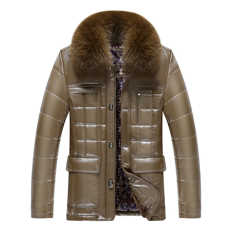 Новая зимняя утолщенная Теплая мужская куртка с меховым воротником кожаная