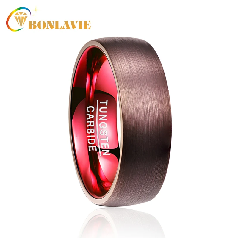 BONLAVIE Cool 100% вольфрамовое кольцо с коричневой поверхностью красная подводка для