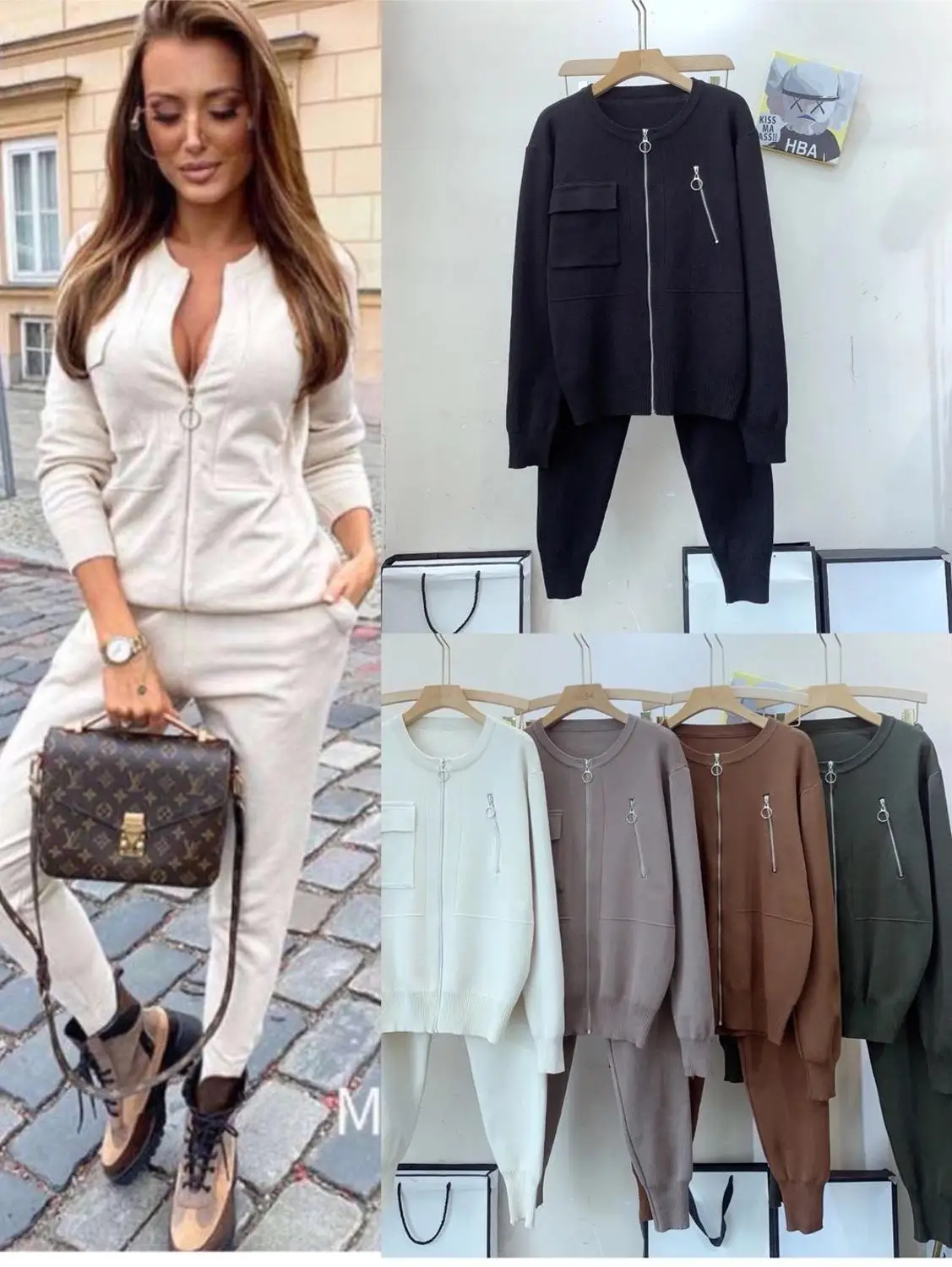 

WenQing 2021 Winter New Fashion Tracksuits Women Stylish Zip Pocket Cardigans Trousers 2pcs Trendy Loungee Sets Outfit