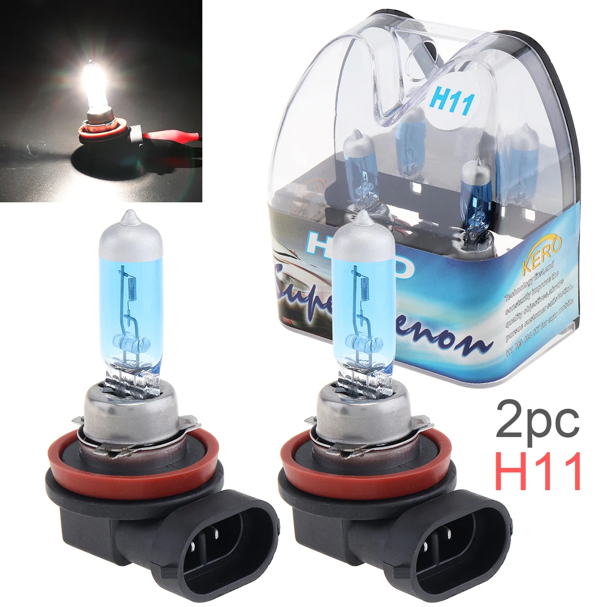 2Pcs 12V H11 55W 6000K White Light Super Bright Car Halogen Lamp Auto Front Headlight Fog Bulb Auto Headlight for Car Automobile