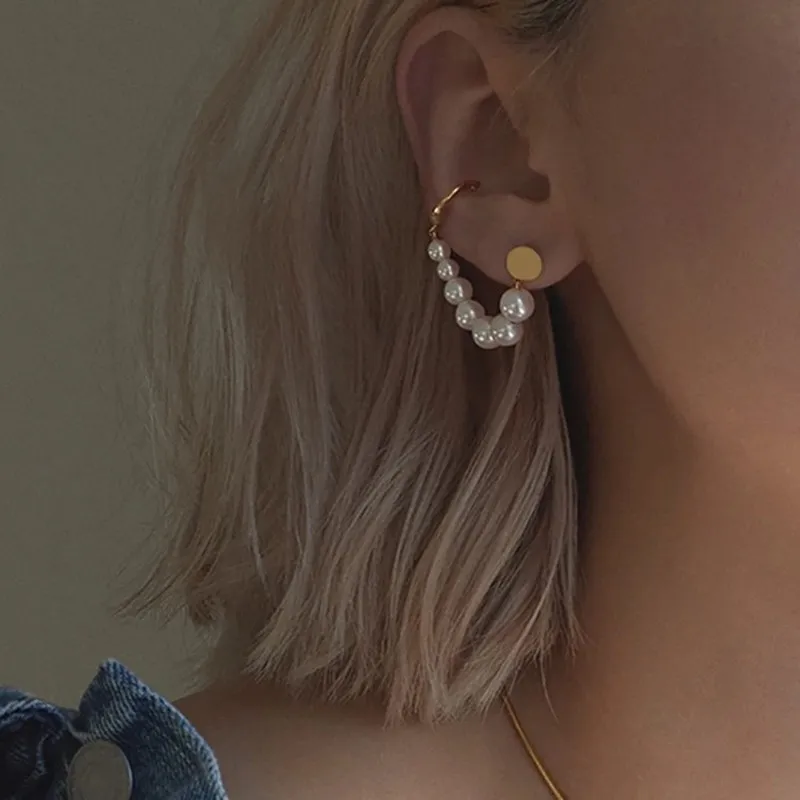 

French temperament of restoring ancient ways of pearl one-piece ear bones clip niche designer earrings female personality