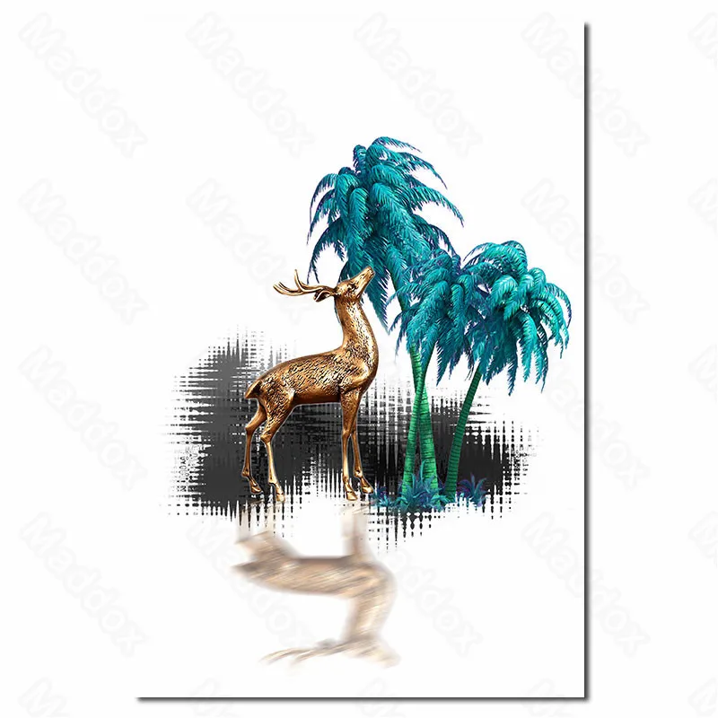 

Waterproof Ink Painted Elk Green Plants Fashion Personality Creative Home Decoration Painting Living Room Bedroom Painting