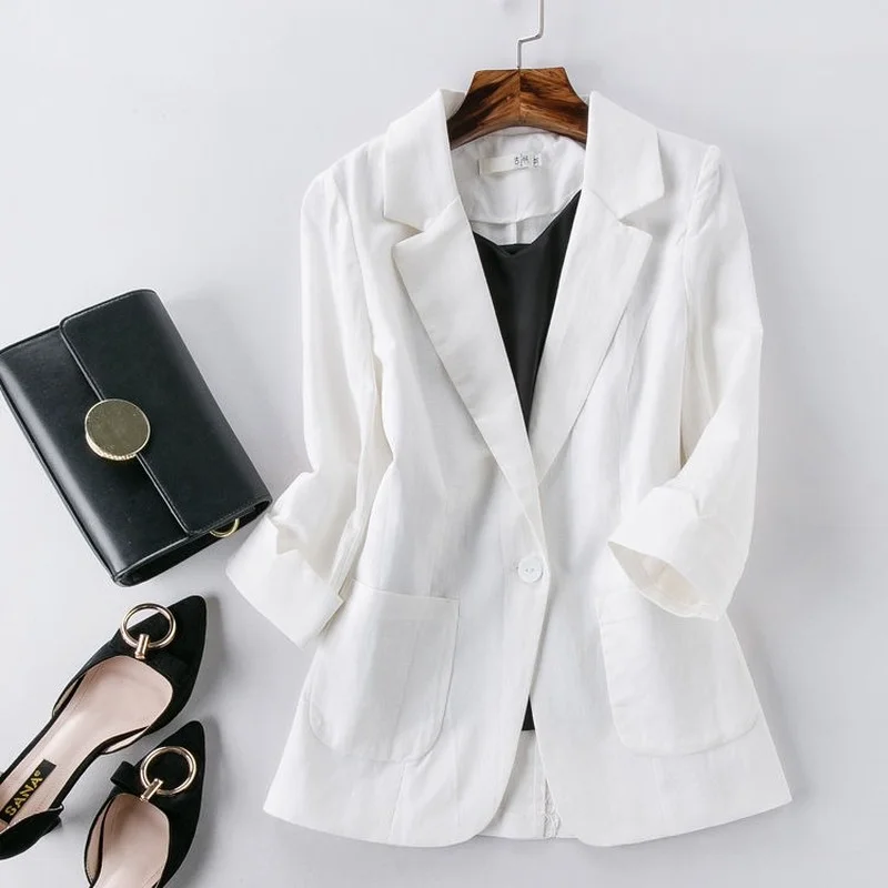 

Autumn Solid Color Elegant White Blazer Women Jacket Womens Loose V-neck Long Sleeve Black Jackets for Spring 2021