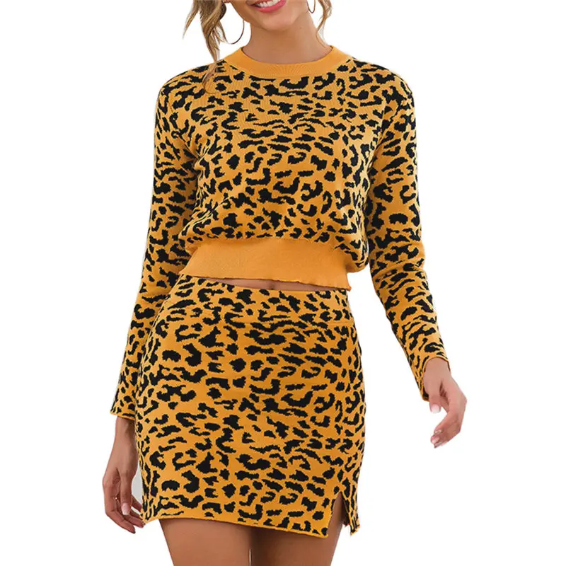 Лидер продаж вязаный комплект из 2 предметов Женская мини-юбка с разрезом