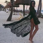 Женская сексуальная накидка на бикини, женское кружевное вязаное длинное платье, кардиган, женский купальный костюм, пляжная одежда с длинным рукавом, платье
