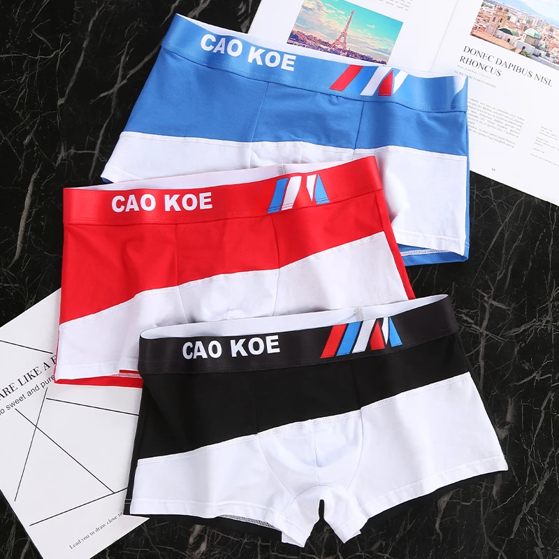 

3 шт./партия, мужское нижнее белье в стиле пэчворк, 95% хлопок, мужские трусы-боксеры, эластичные шорты, мужские трусы, размер M-2XL
