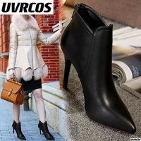 winter 2022 high heeled stiletto boots for women pointy ankle boots with zipper back comfortable martin boots for women