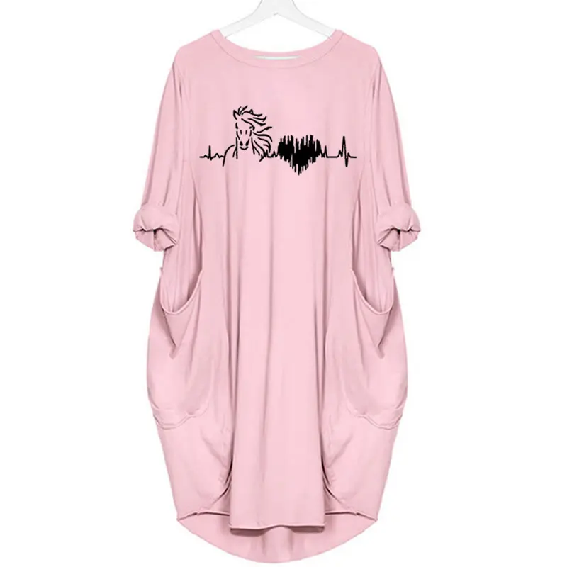Pink Карманный Hores буквы платье с принтом платье Костюмы Для женщин платья Винтаж vestidos mujer из джинсовой ткани - Цвет: Pink