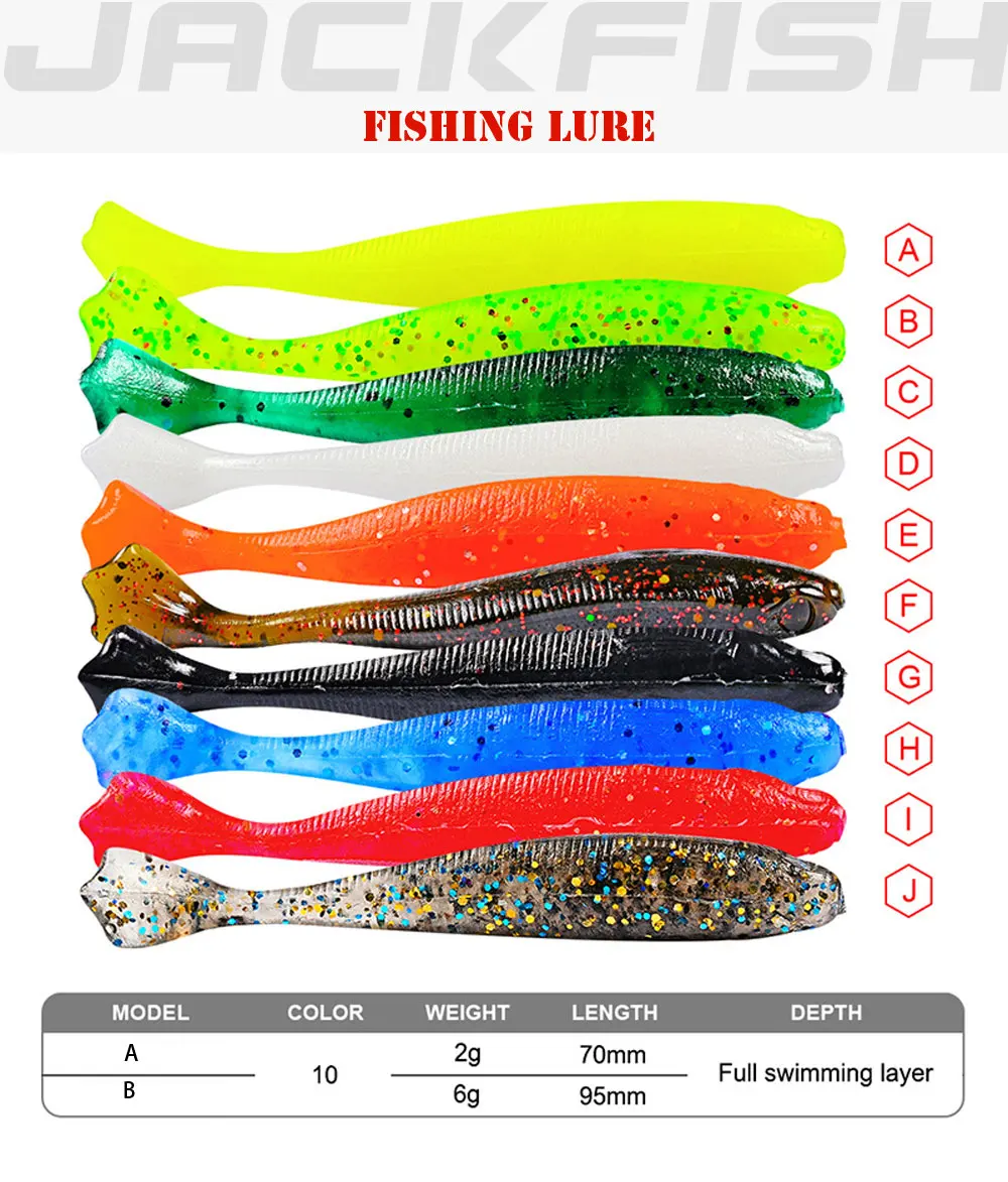 JACKFISH, 10 шт./лот, мягкие приманки, 7 см/2 г, 10 см/6 г, ручная работа, Т-образный хвост, запах соли, силиконовая приманка в виде мухи, вобберы для ловли карпа, приманки, рыболовные снасти