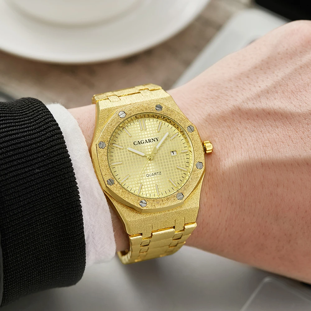 

Cagarny Men's Watch Top Brand Luxury Fashion Silver Steel Men's Quartz Watch Date Waterproof Business Sports Male Clock Relojes