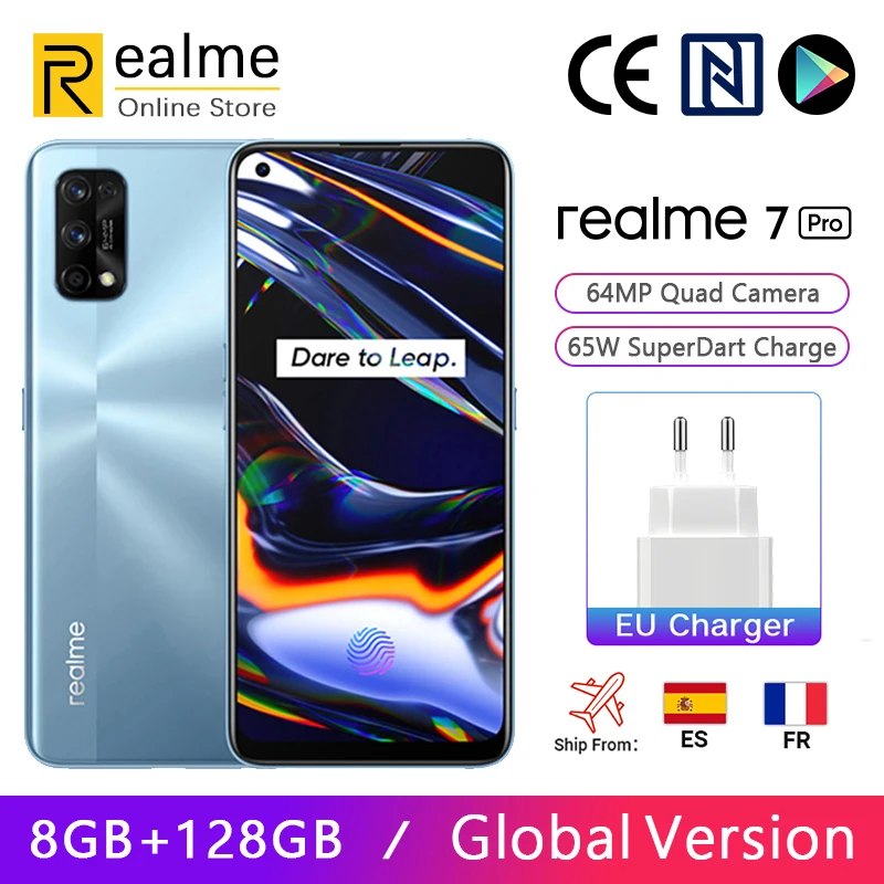 Глобальная версия Realme 7 Pro 8 ГБ 128 Смартфон Snapdragon 720G 6 4-дюймовый AMOLED-дисплей 64 МП