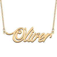oliver name necklace for women stainless steel jewelry 18k gold plated nameplate pendant femme mother girlfriend gift