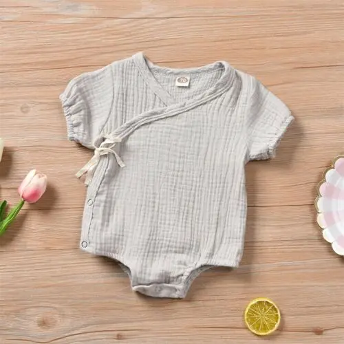 Ropa para ni&ntilde;os reci&eacute;n nacidos, mono liso, traje de manga corta de algod&oacute;n, de verano-4