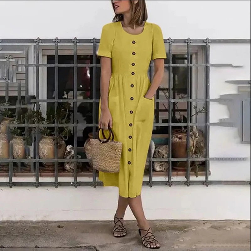 Однотонное Повседневное платье миди женские новые летние платья сексуальные с