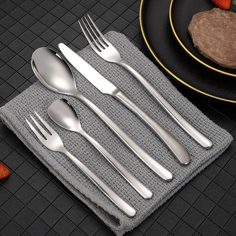 

Thickened Stainless Steel Cutlery Set Ice Cream Spoon Teaspoon Fruit Fork Steak Knife Silver Tableware Utensils for Kitchen