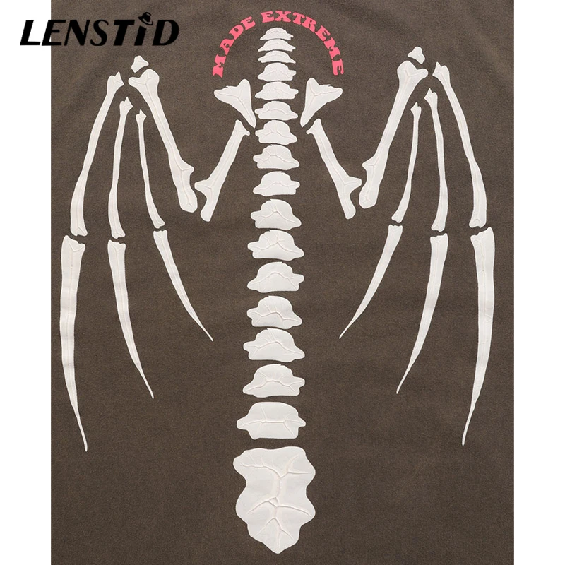 

LENSTID Autumn Men Washed Long Sleeve T-Shirts Hip Hop Skeleton Letter Print Tshirts Harajuku Streetwear Casual Cotton Tops Tees