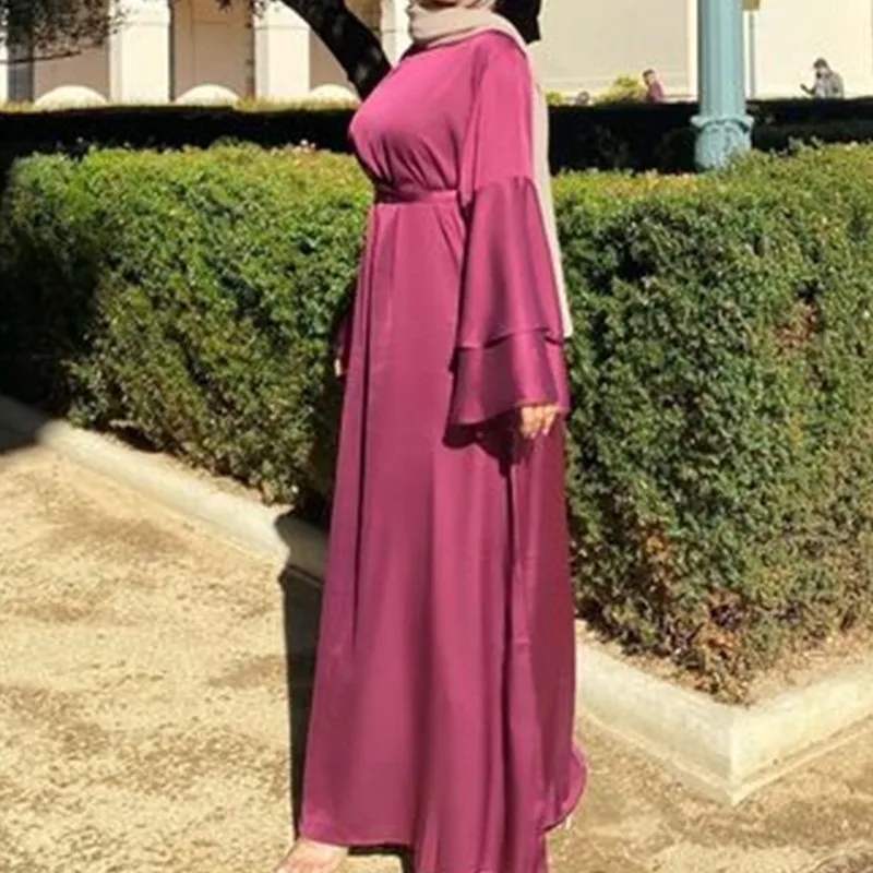 

Ramadan Eid Mubarak Muslim Fashion Satin Dresses For Women Dubai Turkey Islam Hijab Dress Vestidos Robe