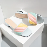 hot women thick low heel ladies flat slides sandals shoes for woman mixed color female flip flops mules slippers plus size