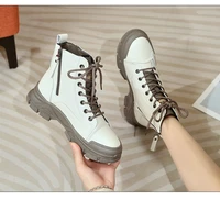 combat boots womens white leather motorcycle boots mid heel gothic shoes winter warm fashion black ankle boots botas de mujer