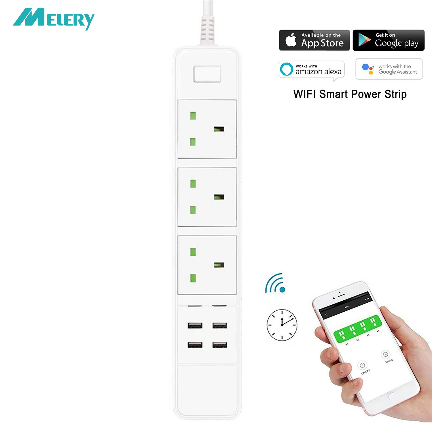 Интеллектуальная беспроводная (Wi Fi) Мощность strup удлинитель 3 AC UK розетки с USB