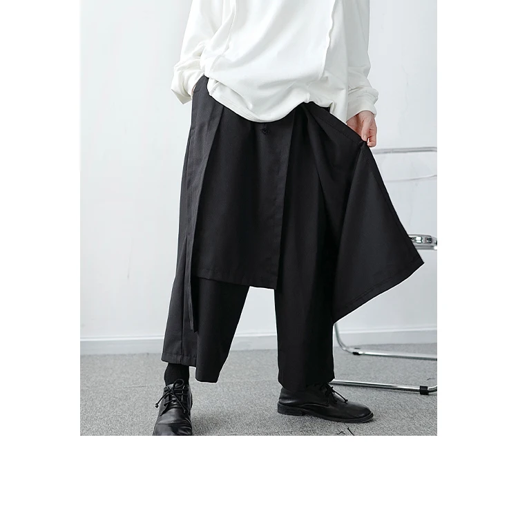 

Men's Irregular Design Casual Hip Hop Loose Wide Leg Skirt Pants Male Japan Harajuku Streetwear Harem Pants