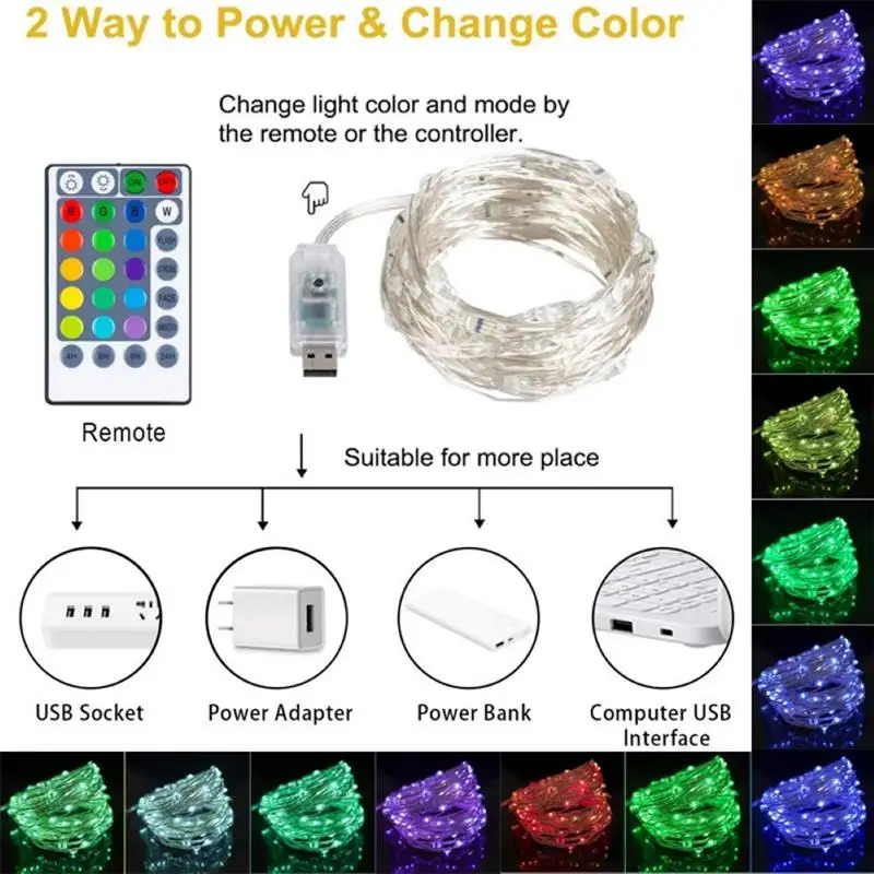 

Светодиодный строка светильник набор Медь Водонепроницаемый RGB 16 Цвета USB декоративный светильник дистанционного Управление шланг для пол...
