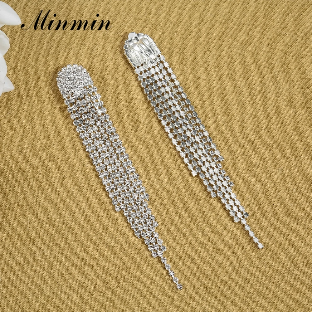 Минмин Блестящие хрустальные кисточки на длинных пусетах для женщин, бриджес без прокола украшения EH1423.