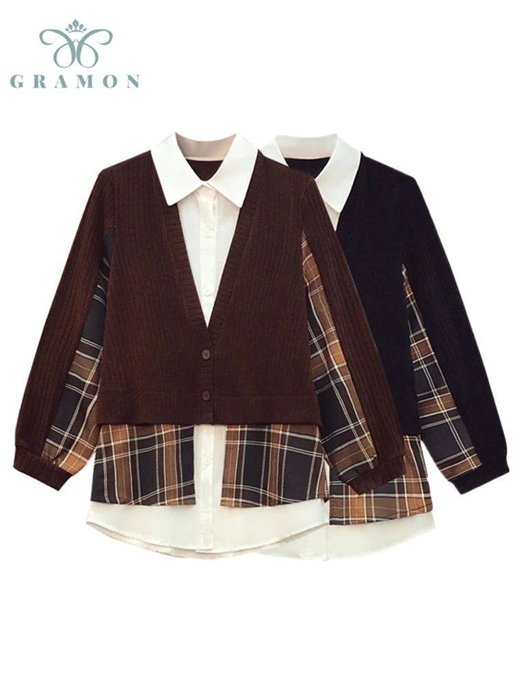 

Женская рубашка в клетку, с длинным рукавом и пуговицами