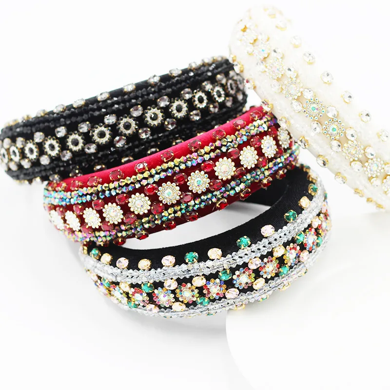 

European and American style exaggerated sponge crystal diamond gemstone ladies prom headband catwalk travel gift hair accessorie