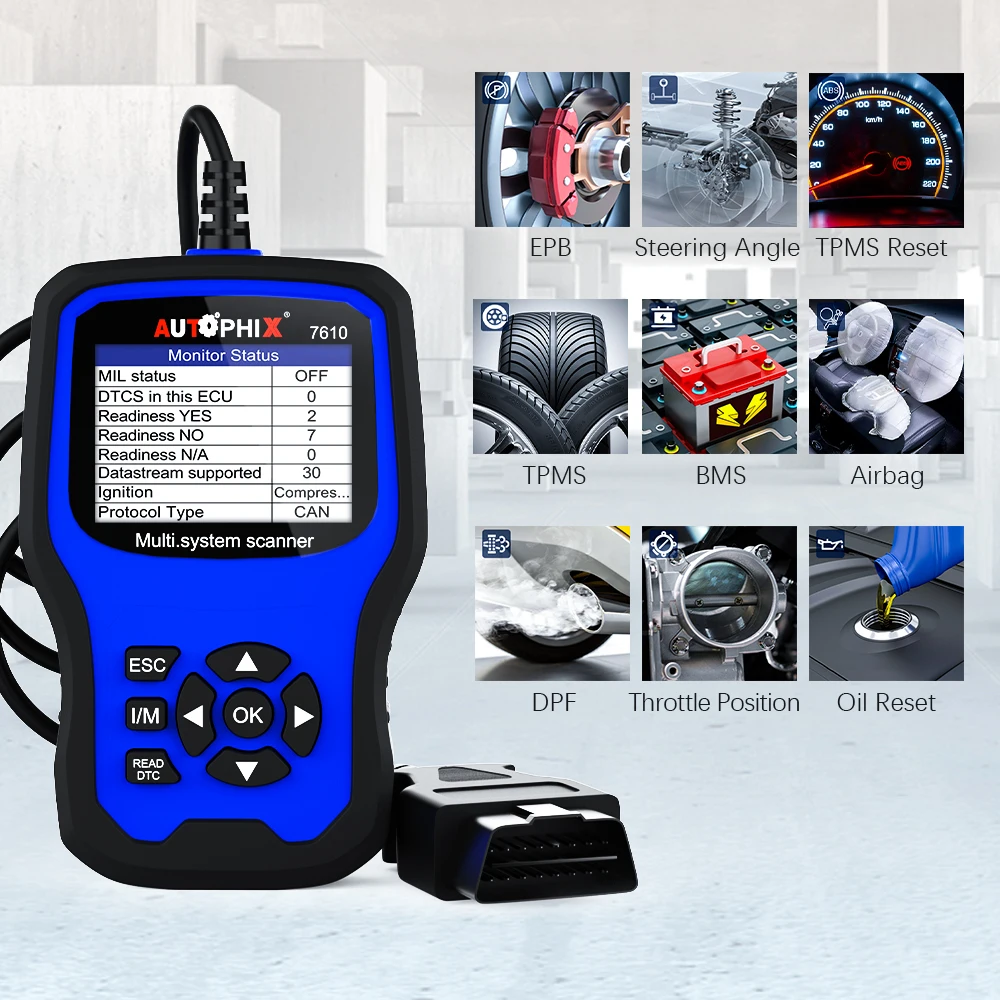 Autophix 7610 полная система OBD2 сканер ABS SRS EPB DPF TPMS сброс масла ODB2 OBDII считыватель кода
