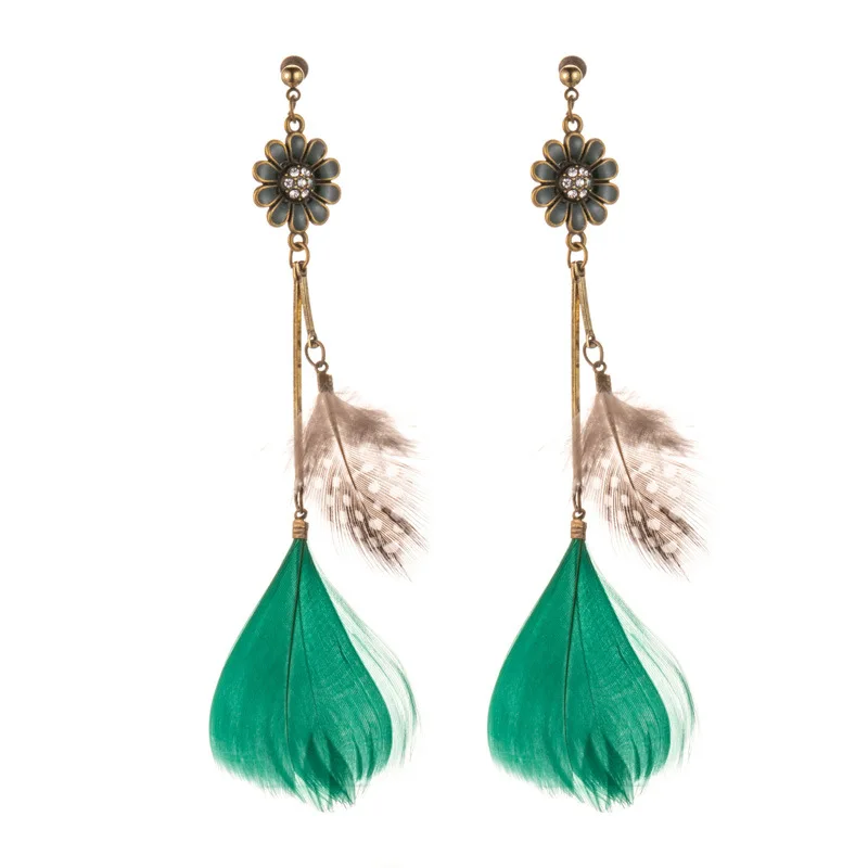 

Bohemian Feather Tassel Summer Earrings Kolczyki 2020 Ohrringe Women's Vintage Flower Statement Earrings Boho Indian Jewelry