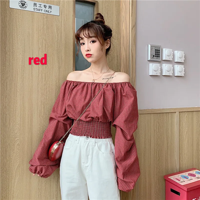 Осень 2020 Новое поступление Сексуальная рубашка без бретелек вырез лодочкой