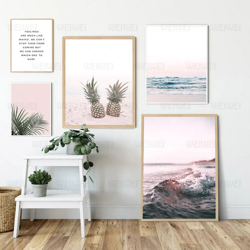 Pineapple Ocean Beach Picture Scandinavian Poster Landscape Wall Art Canvas Print Painting Nordic Style Modern Living Room Decor | Дом и сад