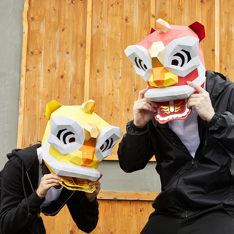 3D Бумажная Маска для танца китайского льва головной убор животное сделай сам