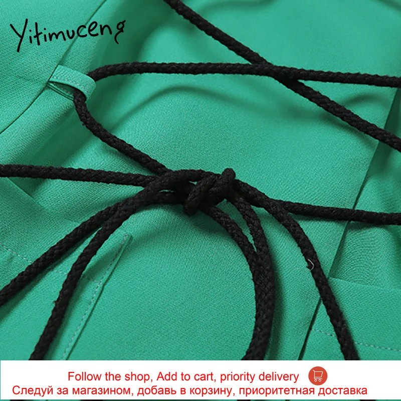 

Yitimuceng Vintage Black Blazer Women Lace Up Solid Long Sleeve Notched Spring Autumn 2021 Fashion Green Loose Casual Coats New