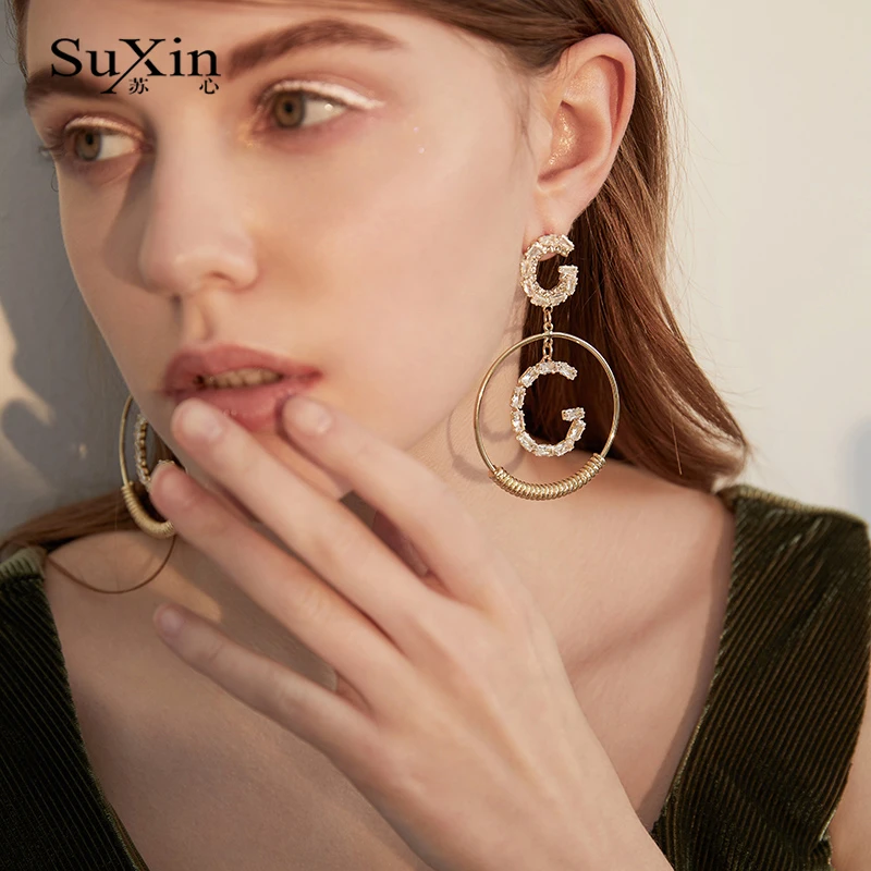 SuXin серьги 2020 Новые простые C образные круглые темпераментные для женщин длинные