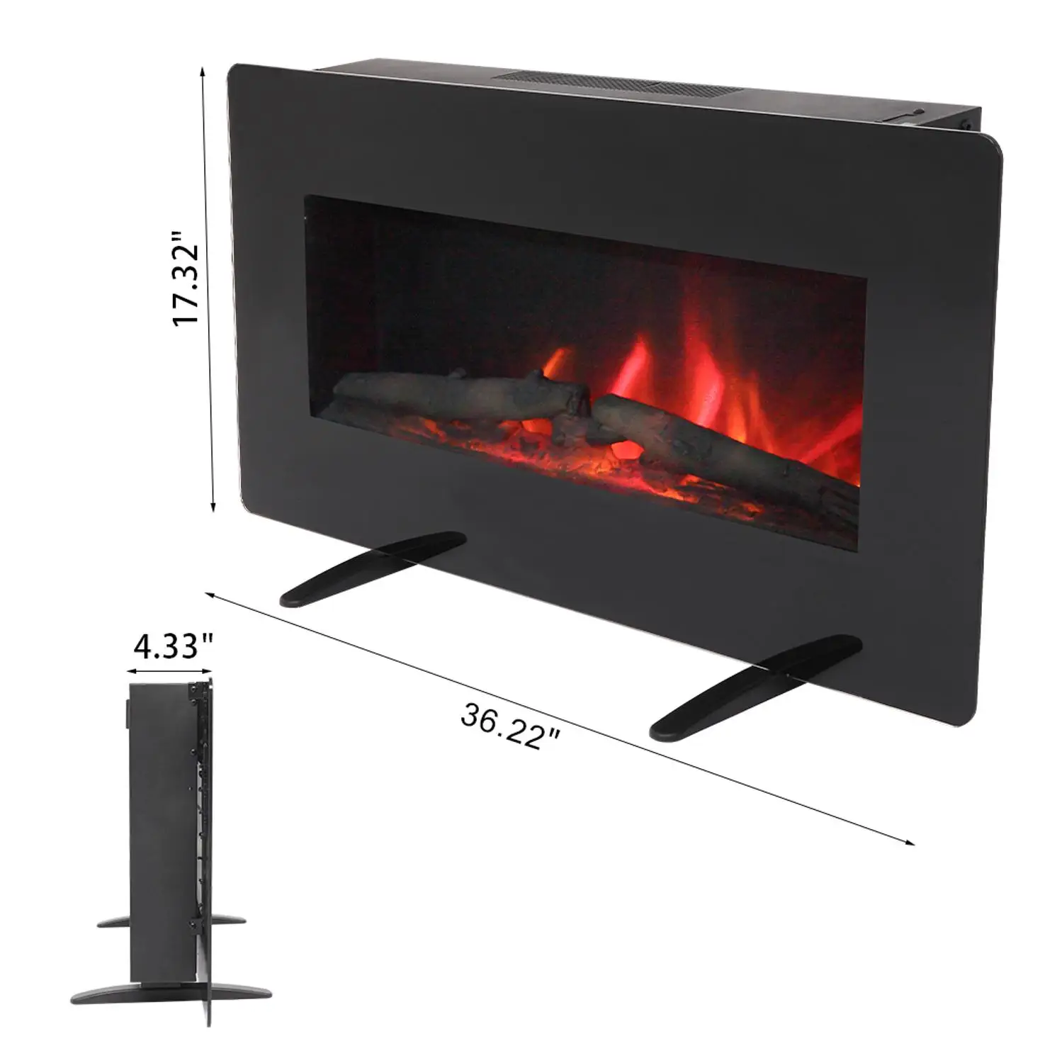 

Newest 36 Inch 1400W Wall Hanging Electric Fireplace Stove Indoor Space Heater For Winter Three Flame Leve Heating Wire Stove