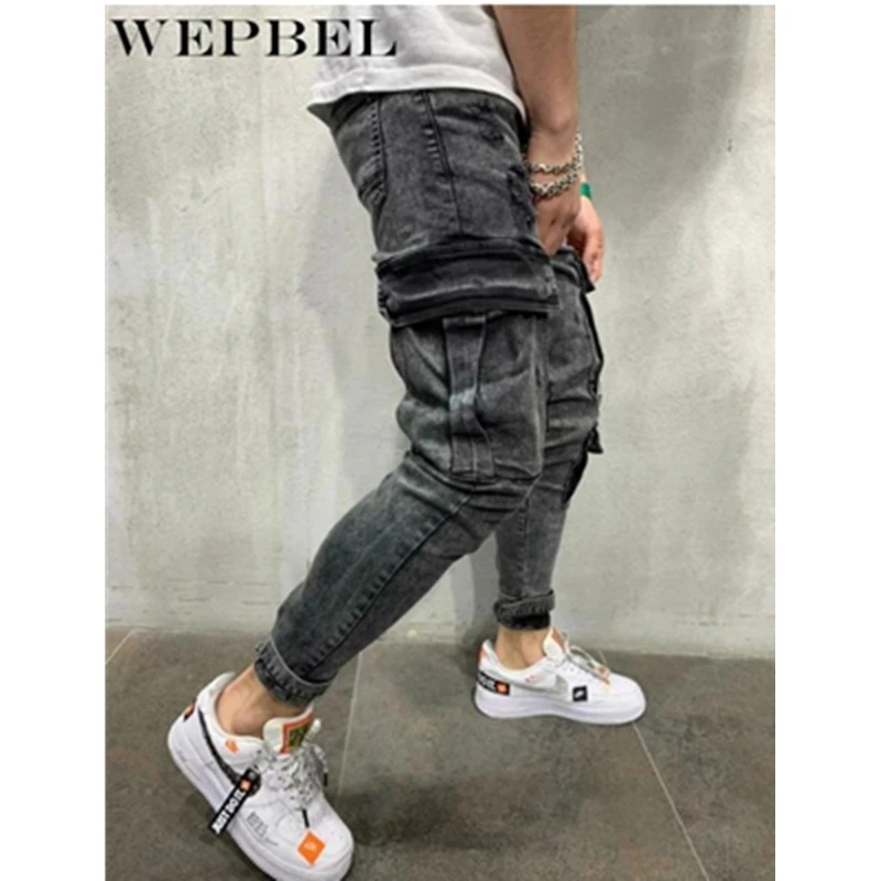 

WEPBEL Mens Fashion Skinny Jeans Denim Pant with Pockets Cargo Combat Denim Jeans Pants Slim Fit Motorcycle Jeans Biker Jogger