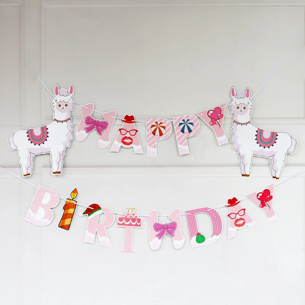 Близнецы вечерние Мультфильм Животных Альпака С Днем Рождения Баннеры нулевой