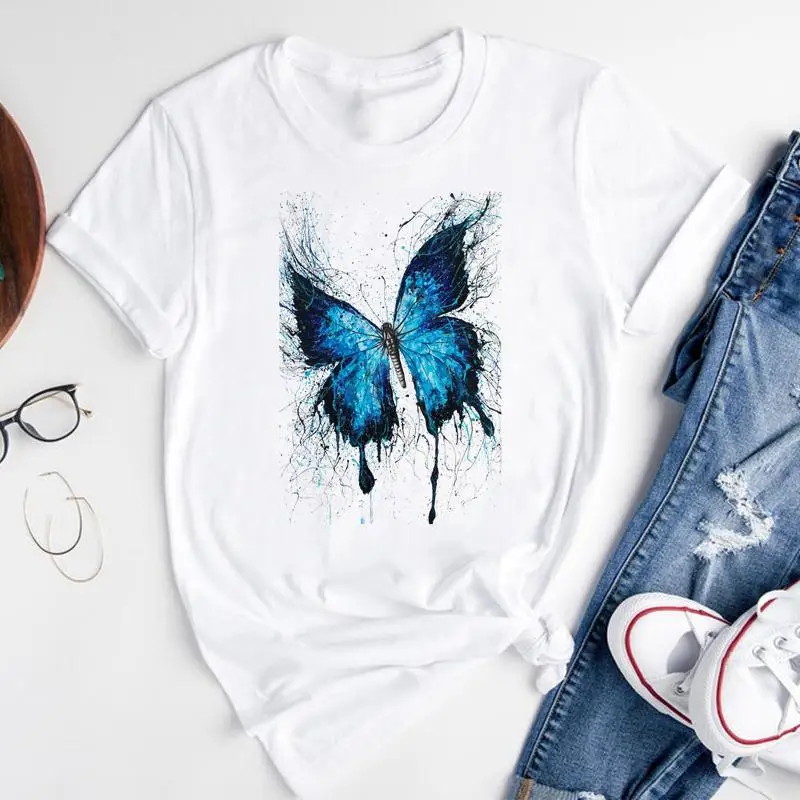 

Женская футболка с коротким рукавом, с принтом бабочки