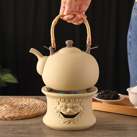 Глиняный керамический чайник с подъемным лучом, чайник для кипячения, чайник для здоровья из грубой керамики в ретро стиле, Электрический чайник