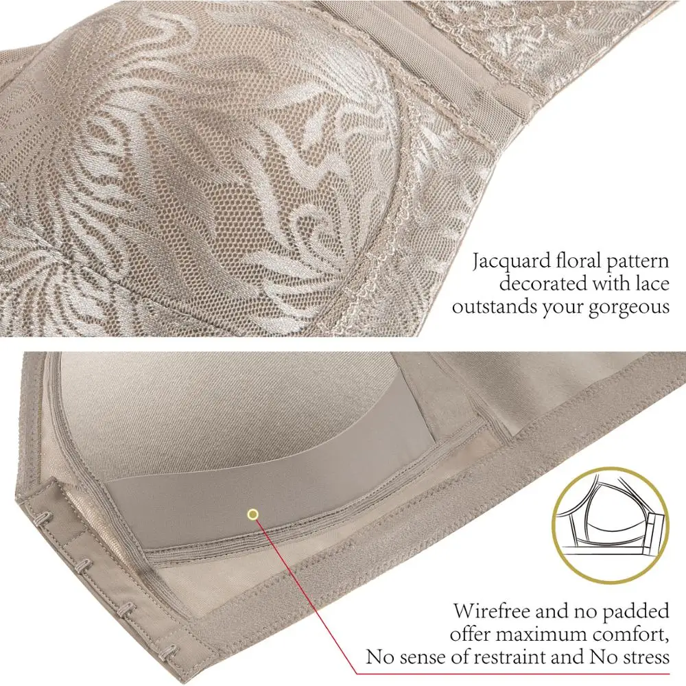 Wingslove Women Full Coverage Non Padded Minimizer Bra Front Closure Wirefree Underwear Comfortable Floal Lingerie 36C-42DDD