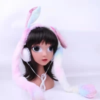 cute rabbit ears headsets with microphone earphone for girls kids daughter headphones for laptop cellphones pc tablet headsets