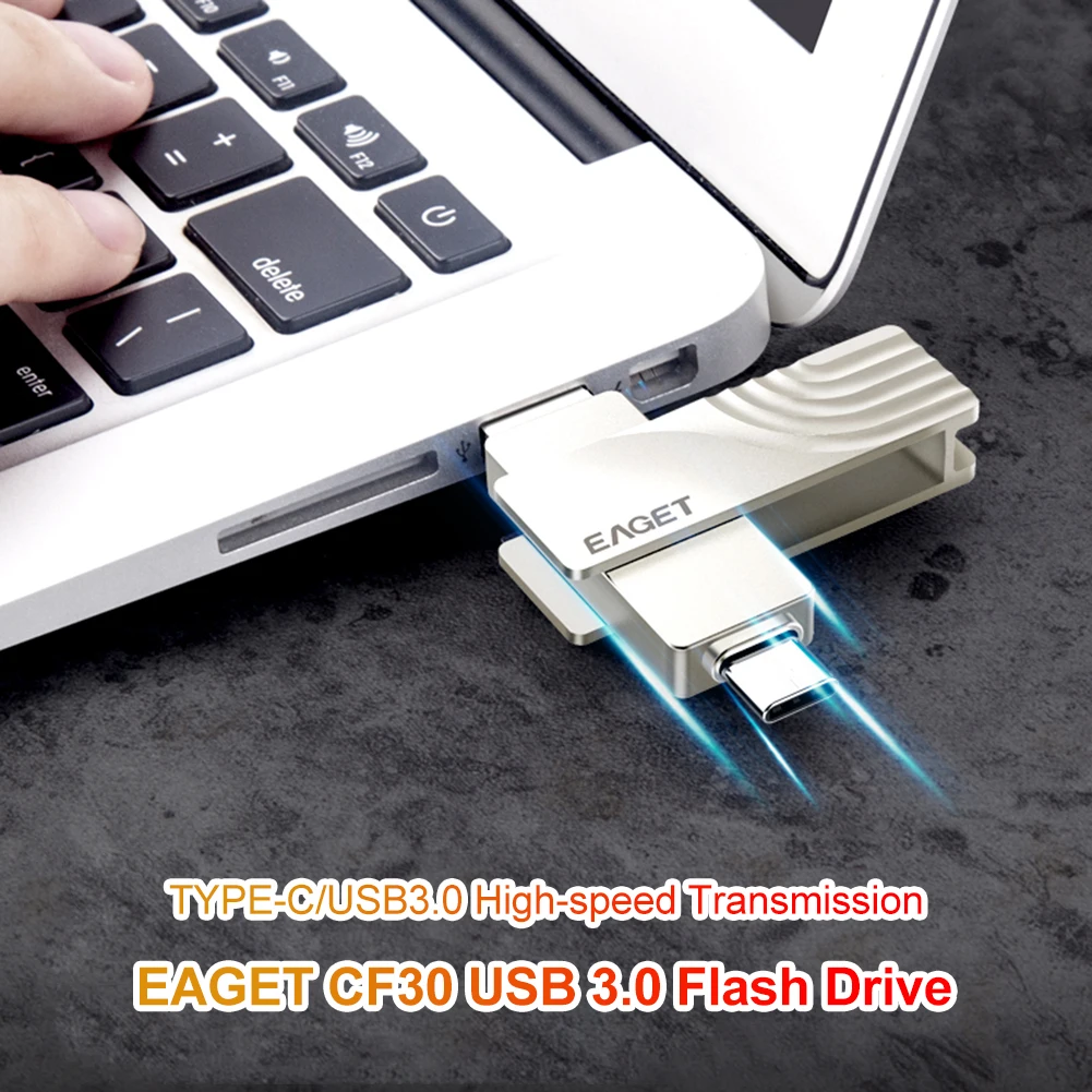 

64GB/128GB/256GB Pearl Nickel Zinc Alloy EAGET CF30 USB 3.0 Flash Drive OTG USB 3.1 Type C Pendrive 256GB 128GB 64GB